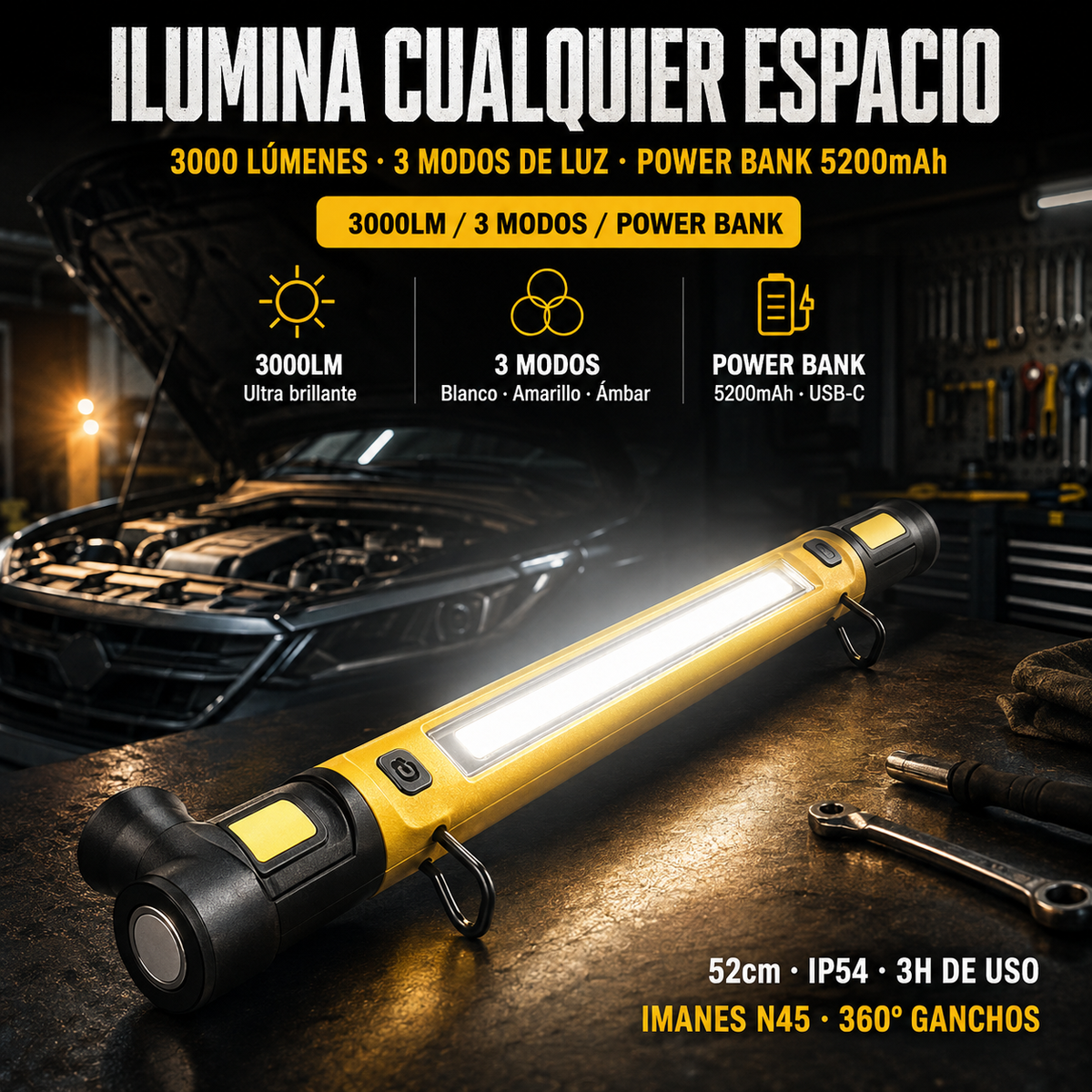 Barra de luz magnetica - powerbank